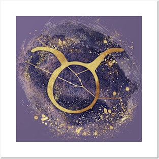 Taurus gold symbol with constellation on watercolor Posters and Art